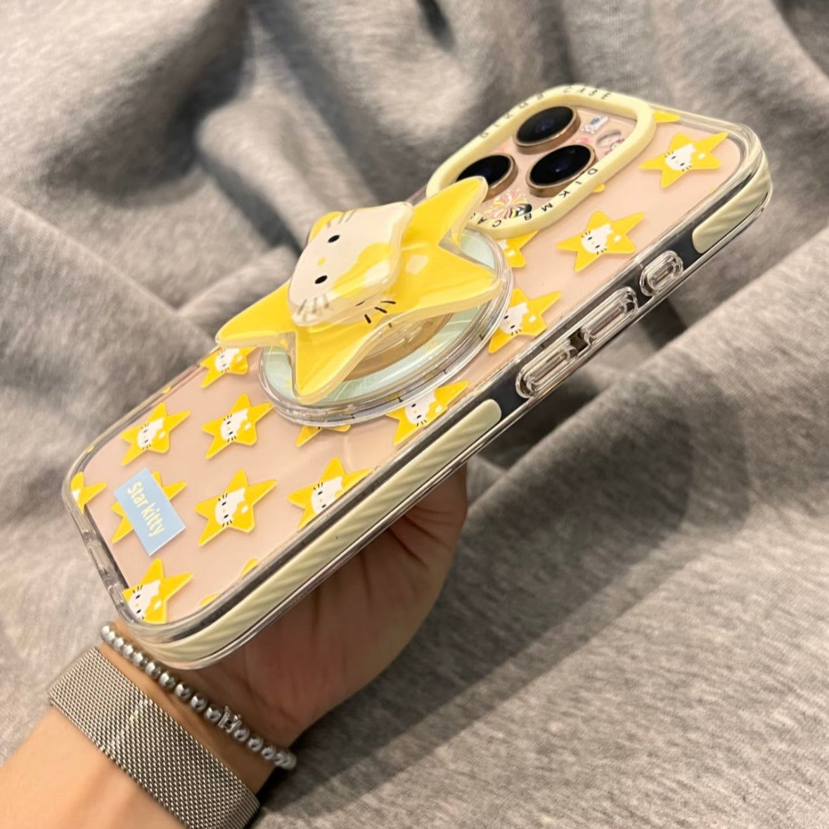 Yellow Star Kitty Cat Magnetic Holder Phone Case