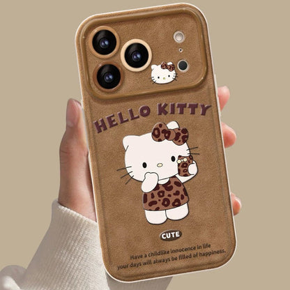Leather-colored leopard print Kitty flip mirror phone case