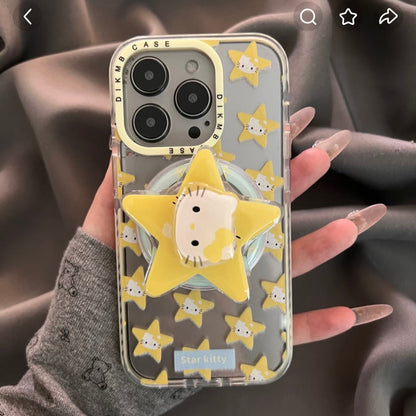 Yellow Star Kitty Cat Magnetic Holder Phone Case