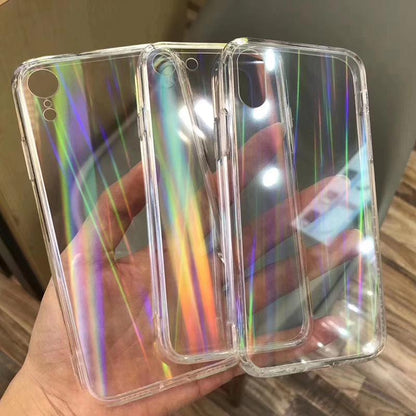Gradient Rainbow Laser Transparent Protective Case for iPhone 17 16 15 14 13 12 11 Pro Max X Xr 7 8