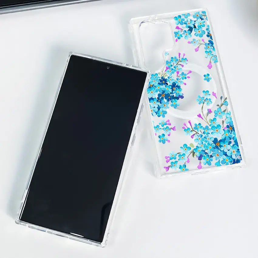 Floral Clear TPU Magnetic Phone Case for Galaxy S25 S24 S23 S22 S21 Series