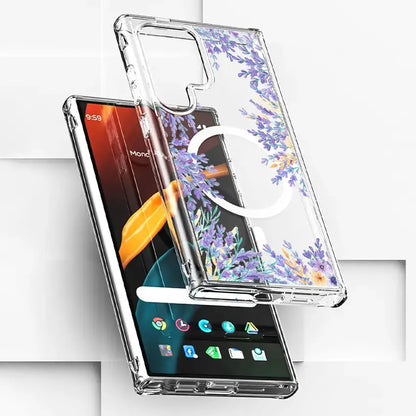 Floral Clear TPU Magnetic Phone Case for Galaxy S25 S24 S23 S22 S21 Series