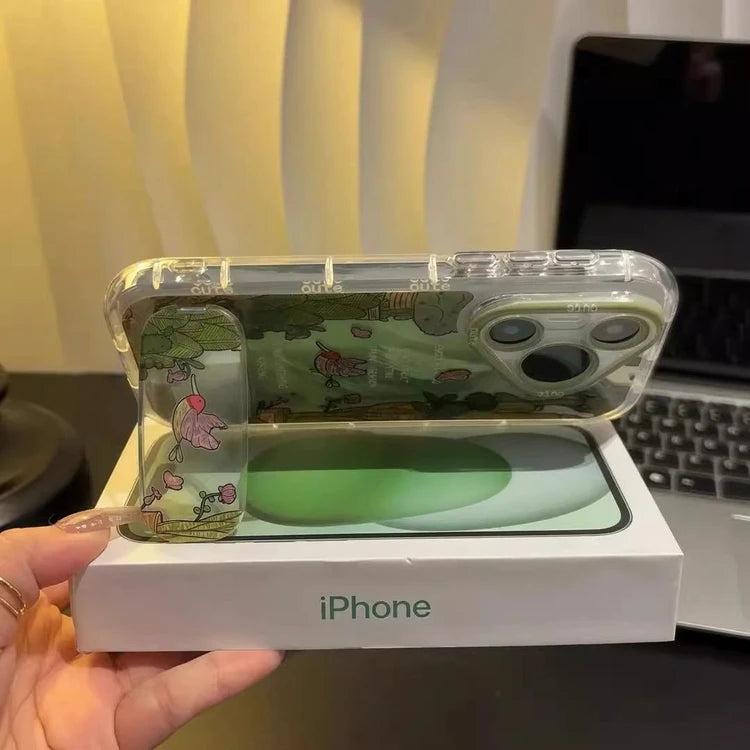 Forest Flower Bird Oil Painting with Mirror Stand Bumper TPU iPhone Case