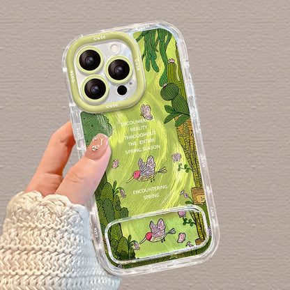 Forest Flower Bird Oil Painting with Mirror Stand Bumper TPU iPhone Case
