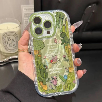 Forest Flower Bird Oil Painting with Mirror Stand Bumper TPU iPhone Case