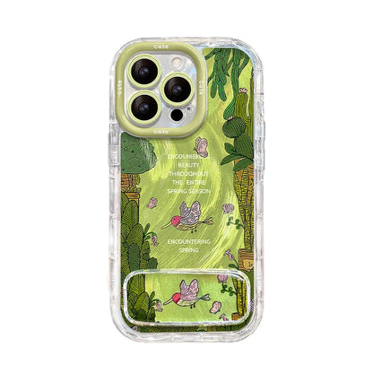 Forest Flower Bird Oil Painting with Mirror Stand Bumper TPU iPhone Case
