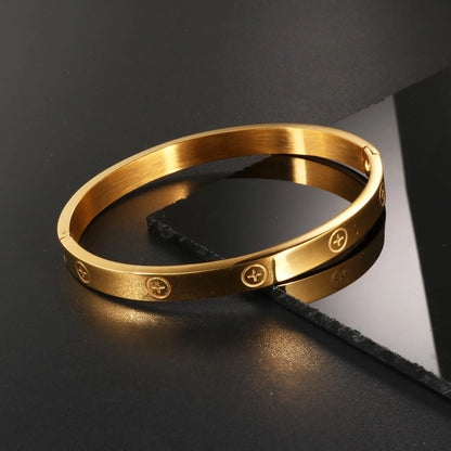 Women Men Couple Jewelry 18K Rose Gold Bracelet Titanium Stainless Steel Gold Plated Cross Bracelets Bangles