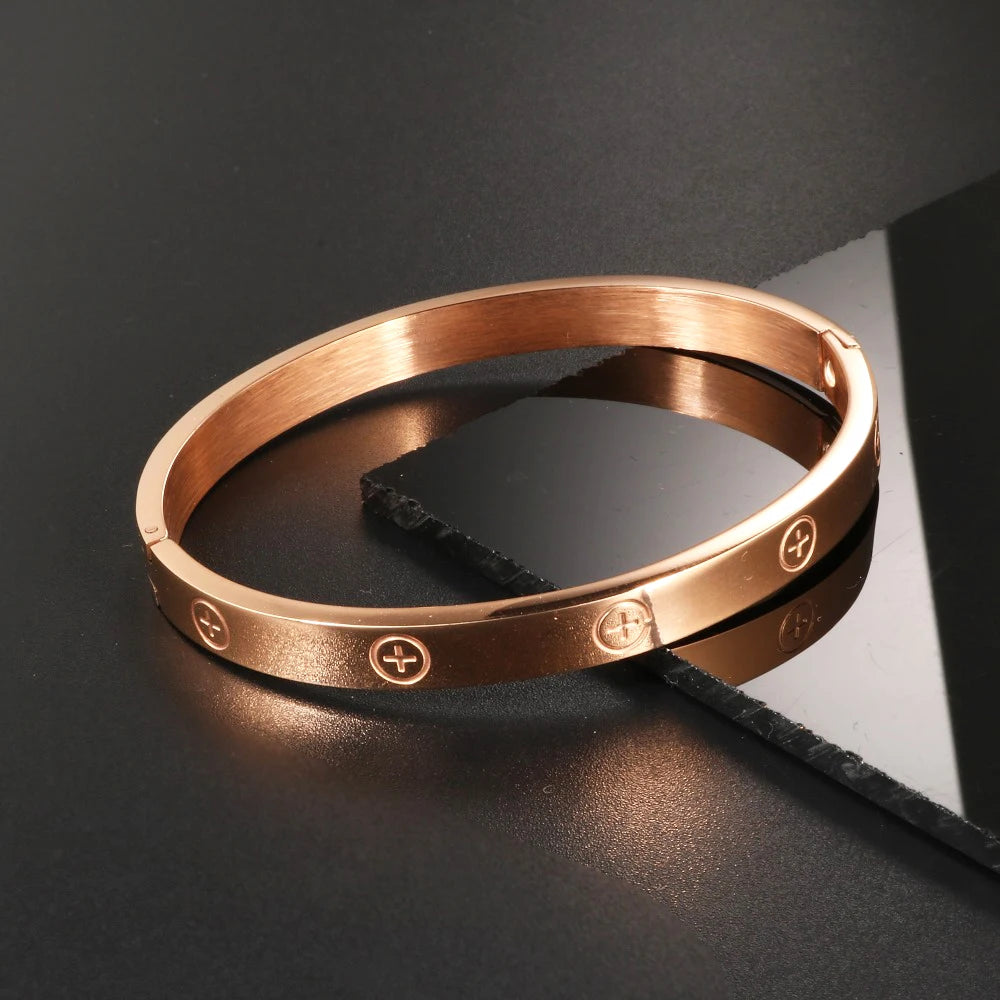 Women Men Couple Jewelry 18K Rose Gold Bracelet Titanium Stainless Steel Gold Plated Cross Bracelets Bangles