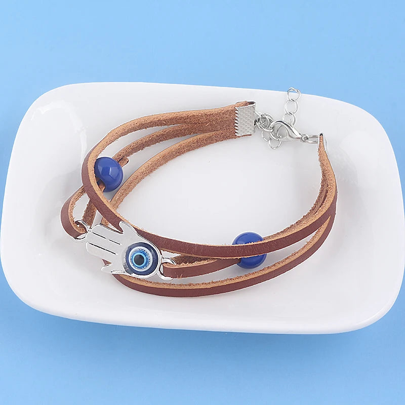 Game The Last of Us Part 2 Ellie Dina Hamsa Bracelet Evil Eye Blue Beads Leather Bracelets Bangles for Women Men Cospaly Jewelry