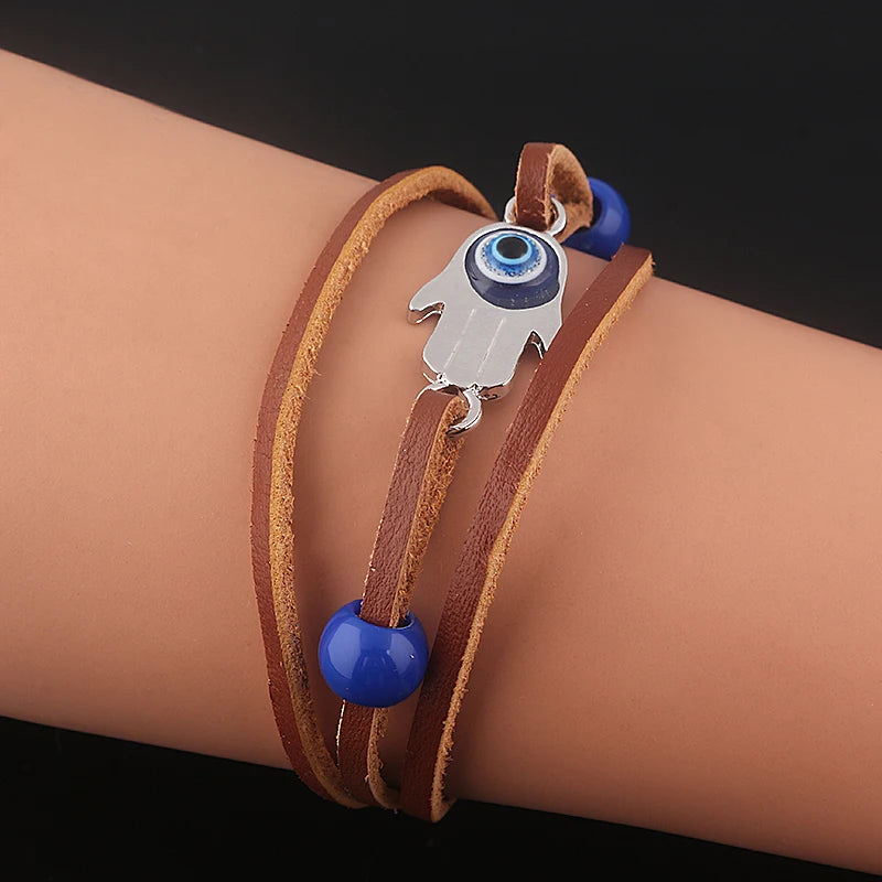 Game The Last of Us Part 2 Ellie Dina Hamsa Bracelet Evil Eye Blue Beads Leather Bracelets Bangles for Women Men Cospaly Jewelry