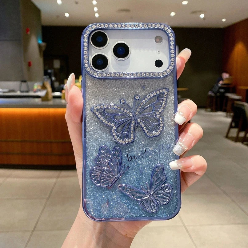 Glitter Butterfly Diamonds Phone Case for iPhone All 17 16 15 14 13 12 11 Series