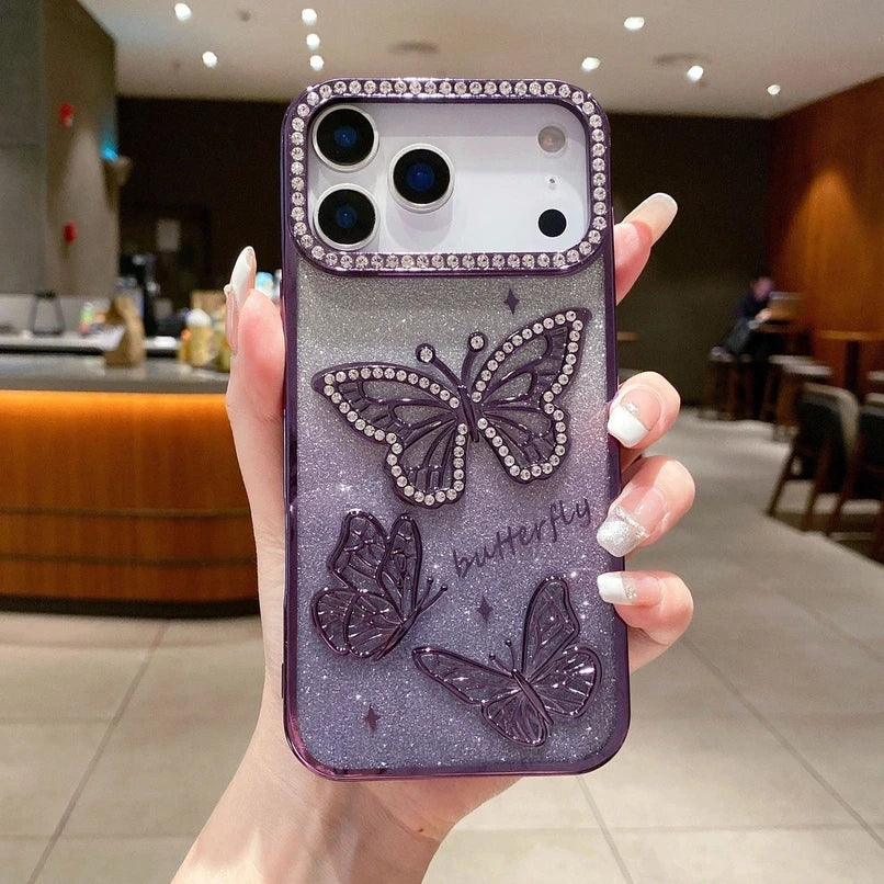 Glitter Butterfly Diamonds Phone Case for iPhone All 17 16 15 14 13 12 11 Series