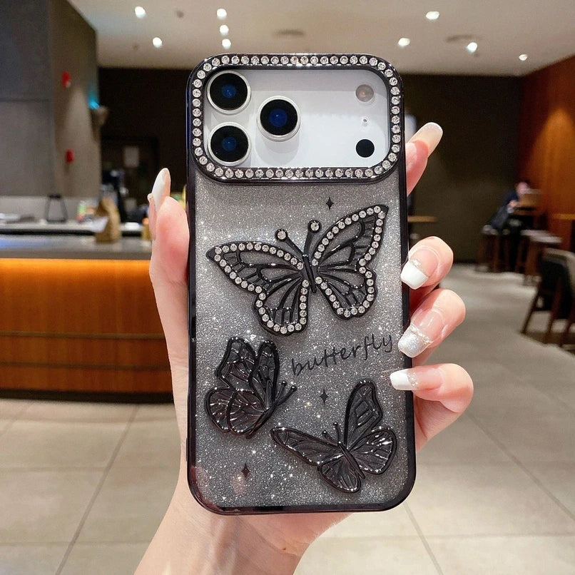 Glitter Butterfly Diamonds Phone Case for iPhone All 17 16 15 14 13 12 11 Series