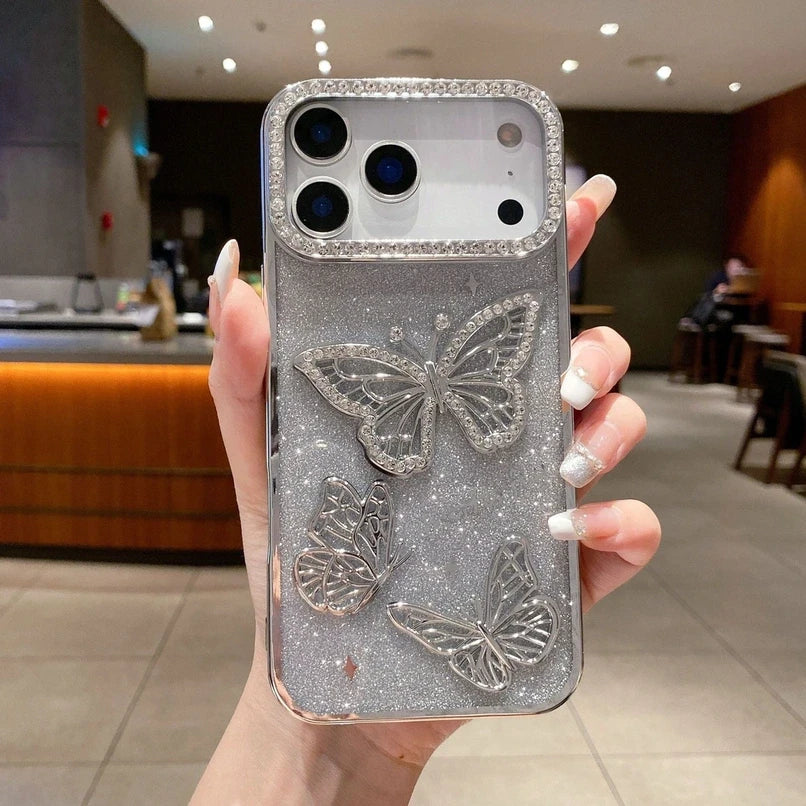 Glitter Butterfly Diamonds Phone Case for iPhone All 17 16 15 14 13 12 11 Series