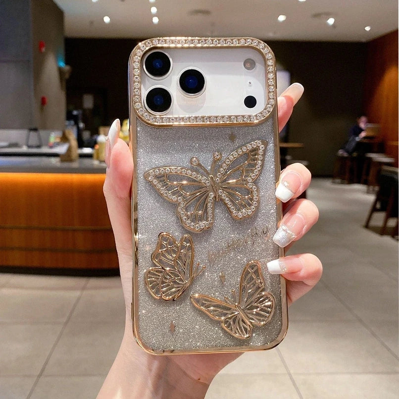 Glitter Butterfly Diamonds Phone Case for iPhone All 17 16 15 14 13 12 11 Series