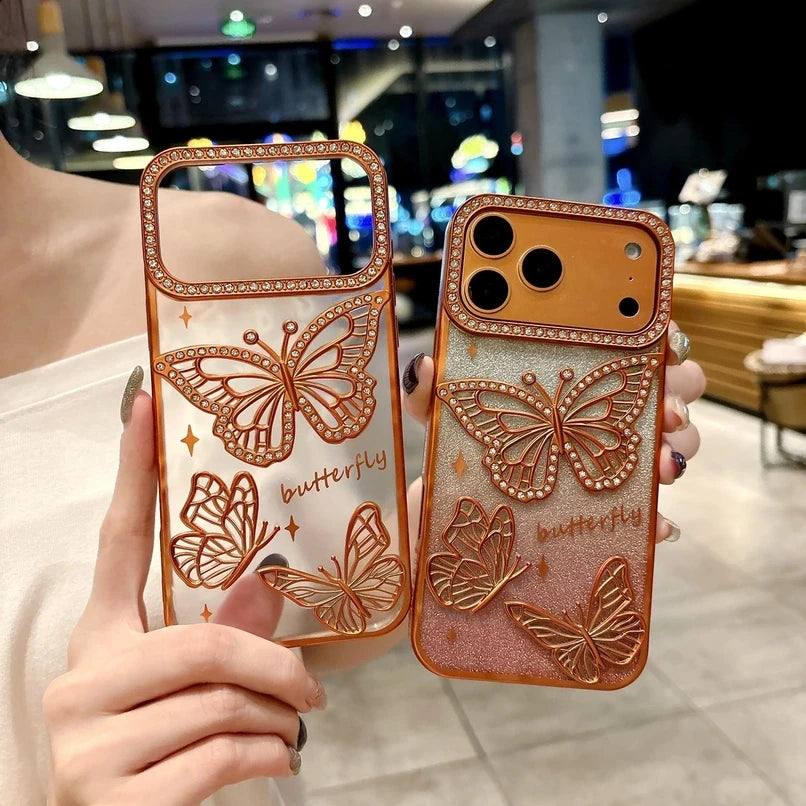 Glitter Butterfly Diamonds Phone Case for iPhone All 17 16 15 14 13 12 11 Series