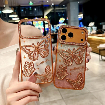 Glitter Butterfly Diamonds Phone Case for iPhone All 17 16 15 14 13 12 11 Series