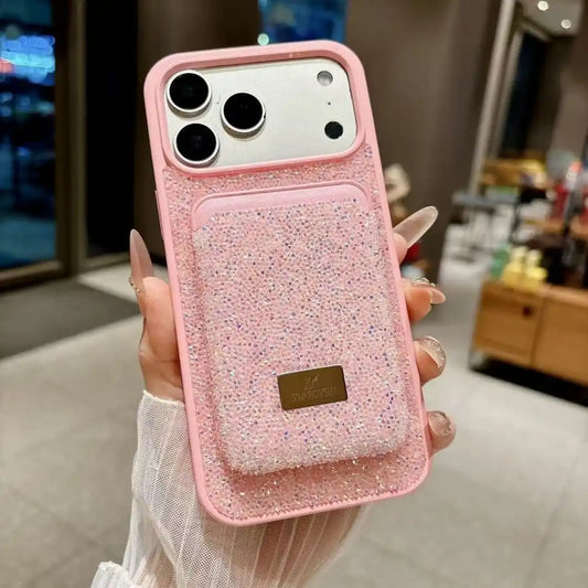 Glitter Diamond Magnetic Card Holder Magsafe Phone Case For iPhone Wireless Charging Shockproof Cover