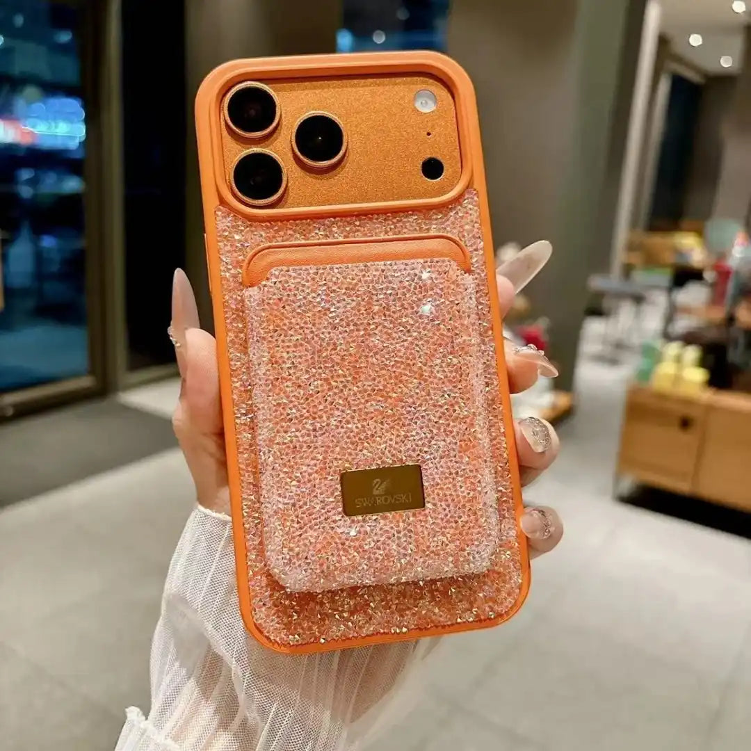 グリッターダイヤモンド マグネット式カードホルダー Magsafe iPhone 用ケース ワイヤレス充電 耐衝撃カバー
