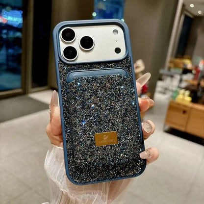 グリッターダイヤモンド マグネット式カードホルダー Magsafe iPhone 用ケース ワイヤレス充電 耐衝撃カバー