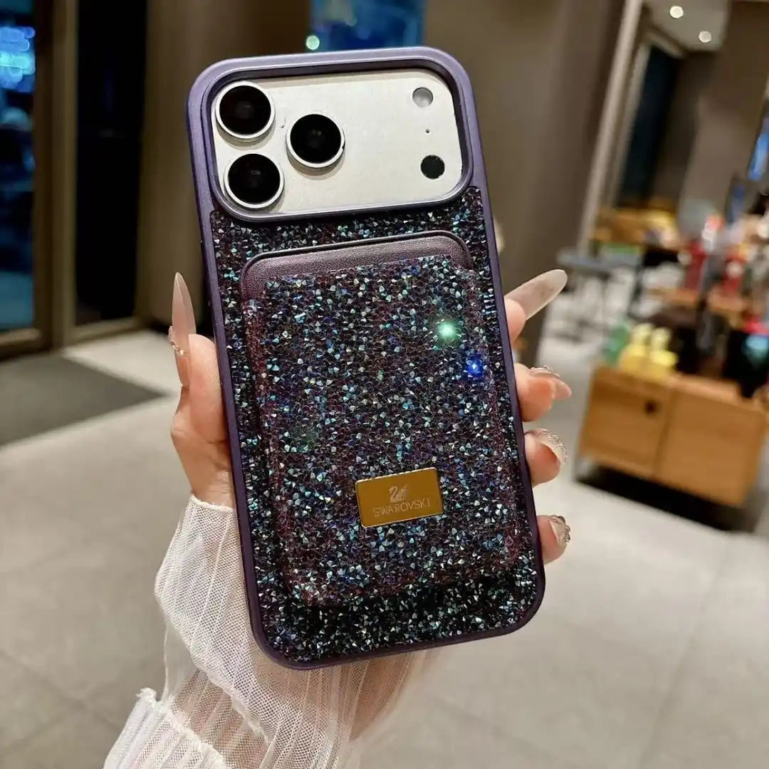 グリッターダイヤモンド マグネット式カードホルダー Magsafe iPhone 用ケース ワイヤレス充電 耐衝撃カバー