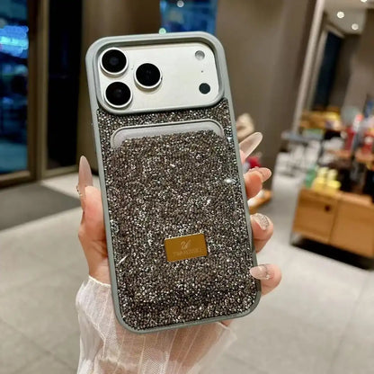 グリッターダイヤモンド マグネット式カードホルダー Magsafe iPhone 用ケース ワイヤレス充電 耐衝撃カバー