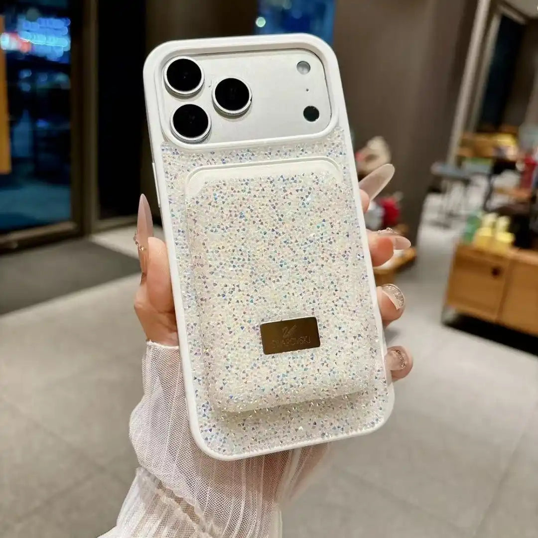 グリッターダイヤモンド マグネット式カードホルダー Magsafe iPhone 用ケース ワイヤレス充電 耐衝撃カバー