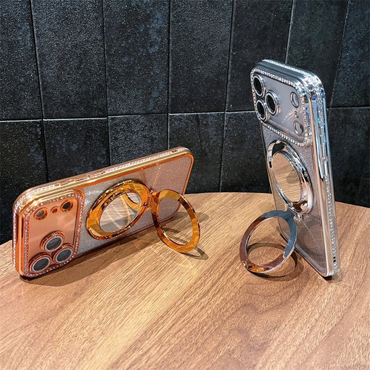 Coque de téléphone à paillettes et effet miroir diamant pour iPhone 17, 16, 15, 14, 13, 12, 11 Pro Max Plus, 17 Pro et 17 Air ; protection arrière antichoc avec support.