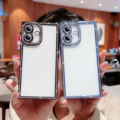 Glitter Rhinestone Square Phone Case For Samsung S25 S24 Ultra Plus Bling Soft Clear Shockproof Cover