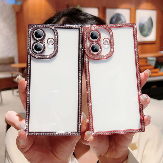 Glitter Rhinestone Square Phone Case For Samsung S25 S24 Ultra Plus Bling Soft Clear Shockproof Cover
