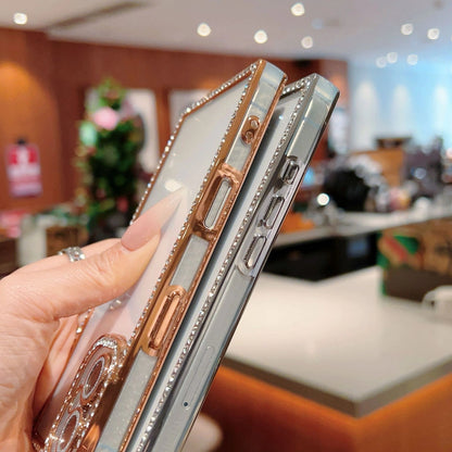 Glitter Rhinestone Square Phone Case For Samsung S25 S24 Ultra Plus Bling Soft Clear Shockproof Cover