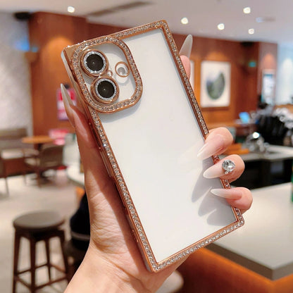 Glitter Rhinestone Square Phone Case For Samsung S25 S24 Ultra Plus Bling Soft Clear Shockproof Cover