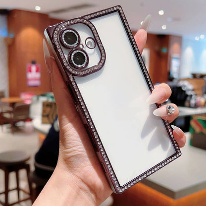 Glitter Rhinestone Square Phone Case For Samsung S25 S24 Ultra Plus Bling Soft Clear Shockproof Cover
