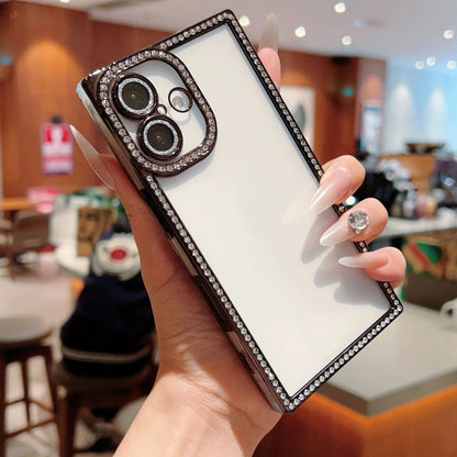 Glitter Rhinestone Square Phone Case For Samsung S25 S24 Ultra Plus Bling Soft Clear Shockproof Cover