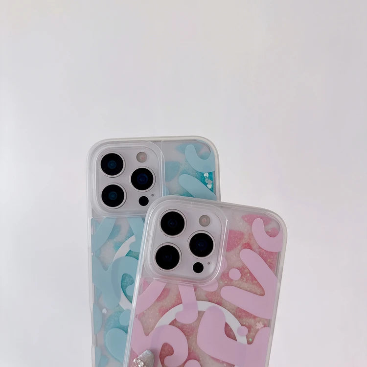 Gold Liquid Sand Pink Quicksand Magnetic Phone Case MagSafe Bumper for iPhone