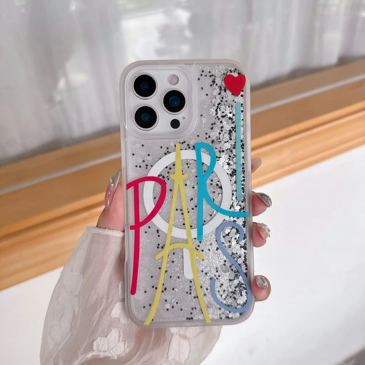 Gold Liquid Sand Pink Quicksand Magnetic Phone Case MagSafe Bumper for iPhone