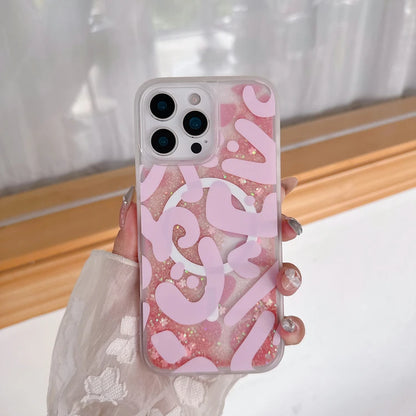 Gold Liquid Sand Pink Quicksand Magnetic Phone Case MagSafe Bumper for iPhone