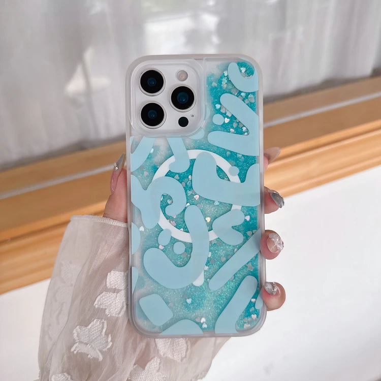 Gold Liquid Sand Pink Quicksand Magnetic Phone Case MagSafe Bumper for iPhone