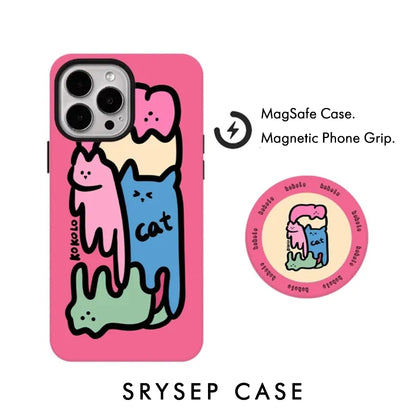 Graffiti Cat Design MagSafe Matte iPhone Case with Magnetic Phone Grip