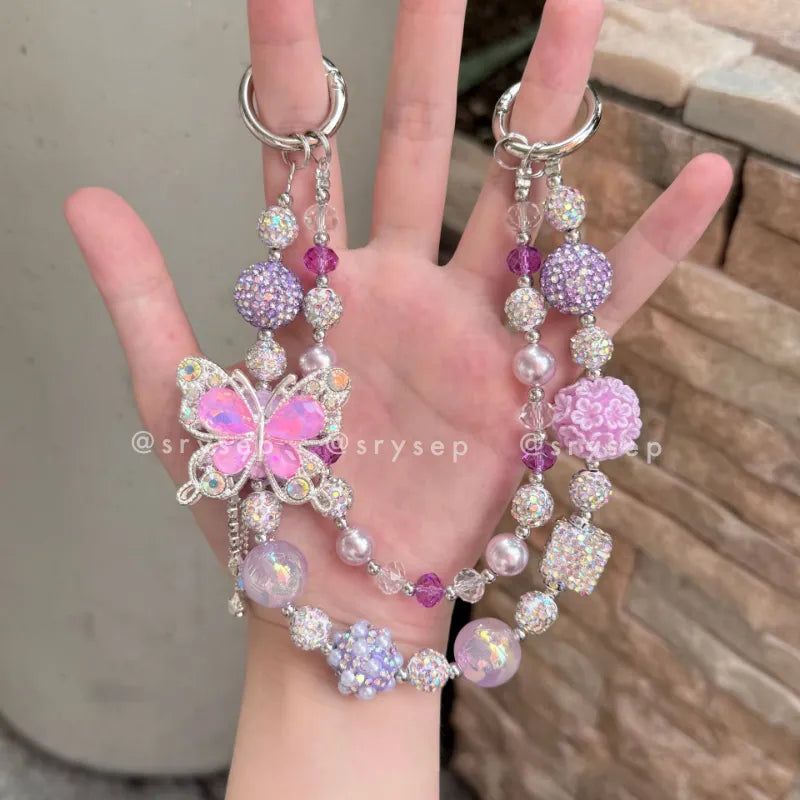 Handmade Diamonds Butterfly Crystal Beads Charm for All Phone Case Pad Case Bumper, DIY Keychian Bag Chain