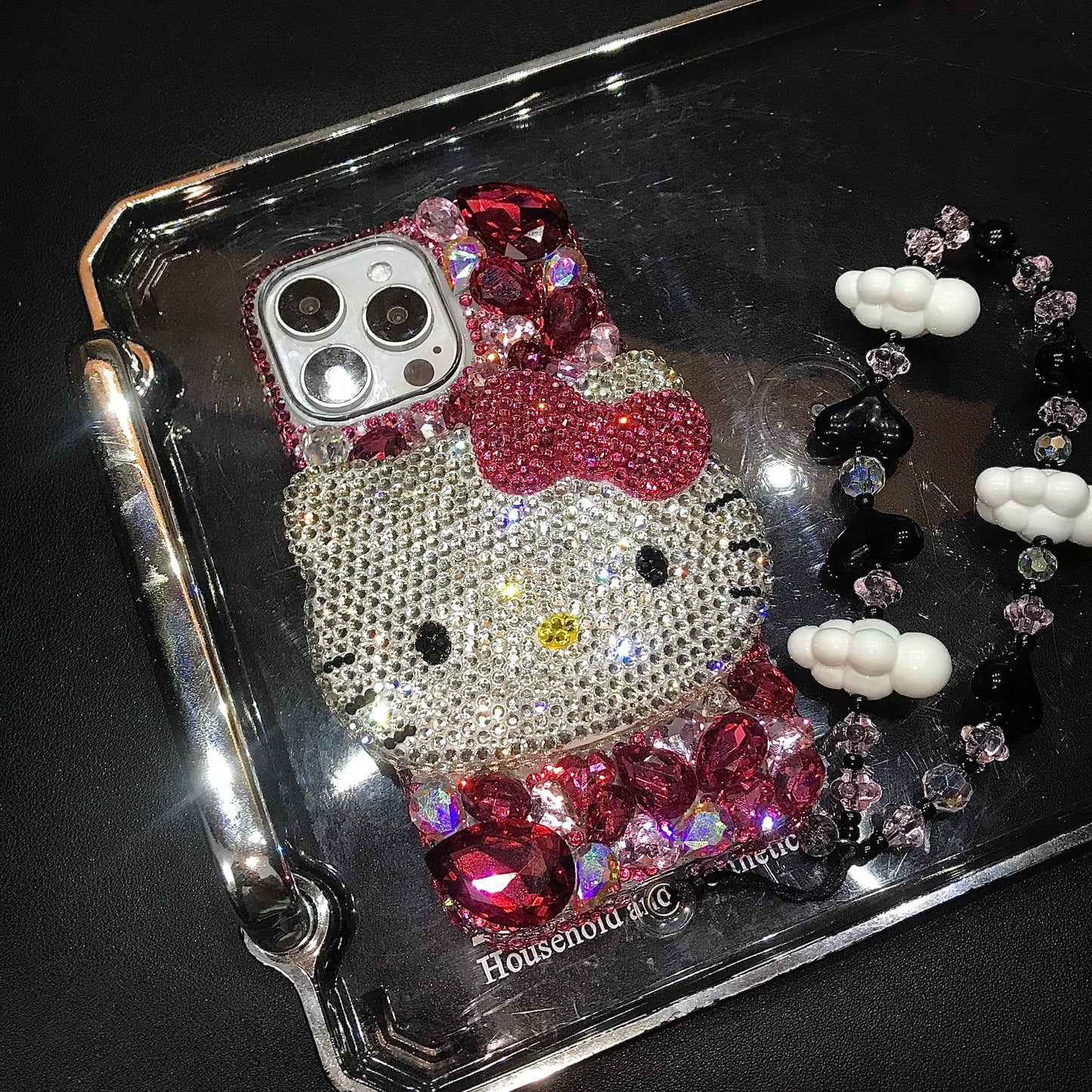 Handmade 3D Kitty Gorgeous Bling Rose Red Gem iPhone Case for iPhone 17 16 15 14 13 12 11 Plus Pro Max
