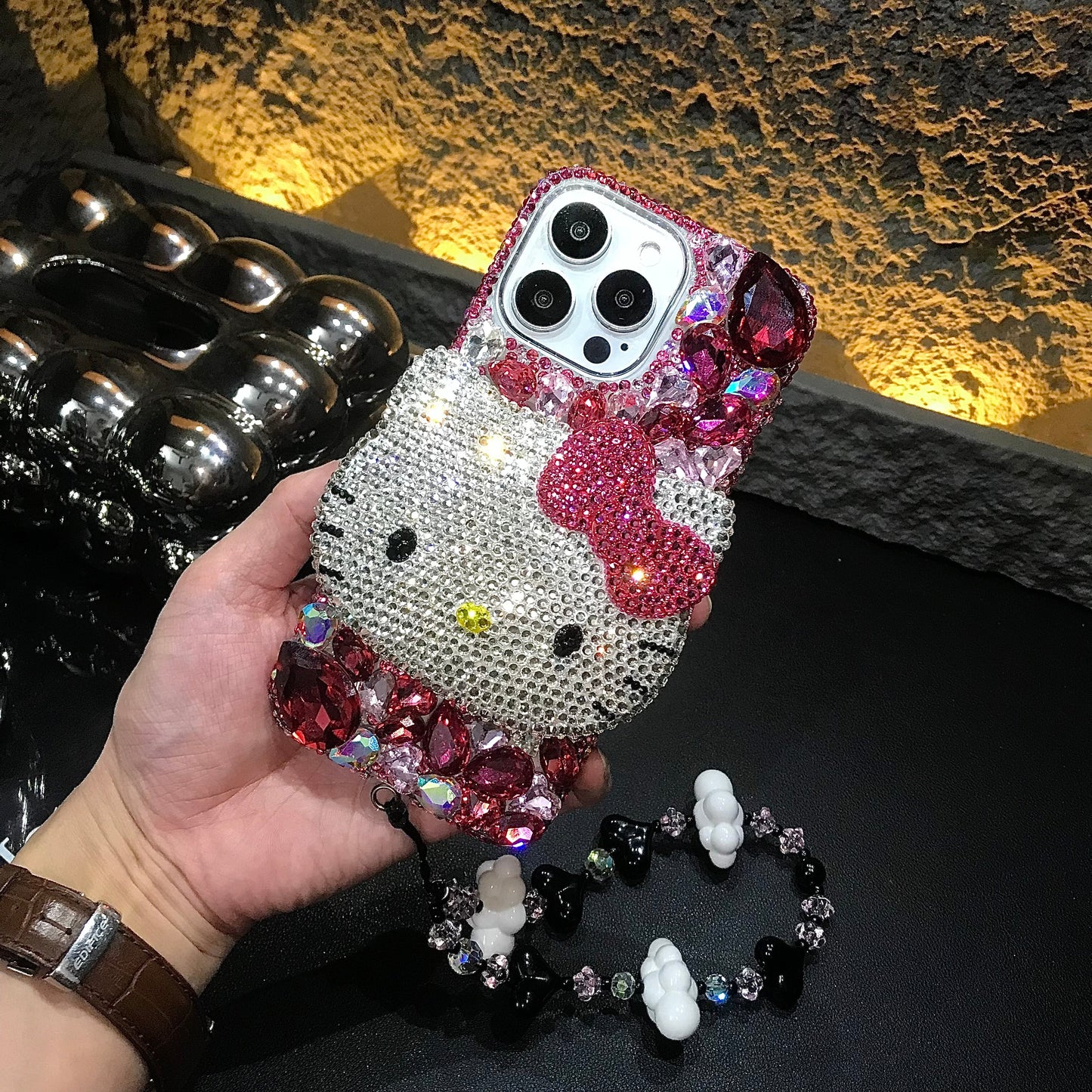 Handmade 3D Kitty Gorgeous Bling Rose Red Gem iPhone Case for iPhone 17 16 15 14 13 12 11 Plus Pro Max