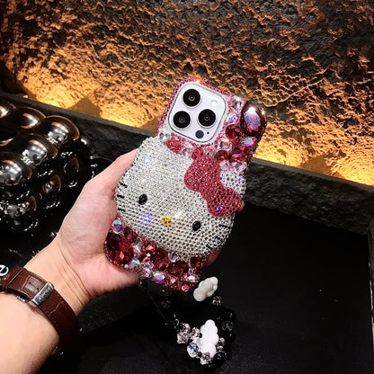 Handmade 3D Kitty Gorgeous Bling Rose Red Gem iPhone Case for iPhone 17 16 15 14 13 12 11 Plus Pro Max