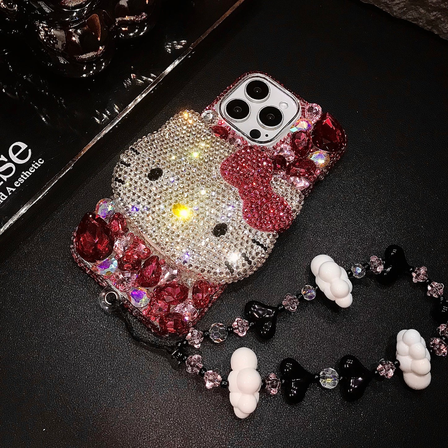 Handmade 3D Kitty Gorgeous Bling Rose Red Gem iPhone Case for iPhone 17 16 15 14 13 12 11 Plus Pro Max