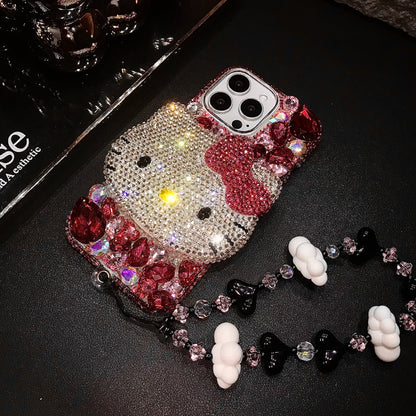 Handmade 3D Kitty Gorgeous Bling Rose Red Gem iPhone Case for iPhone 17 16 15 14 13 12 11 Plus Pro Max
