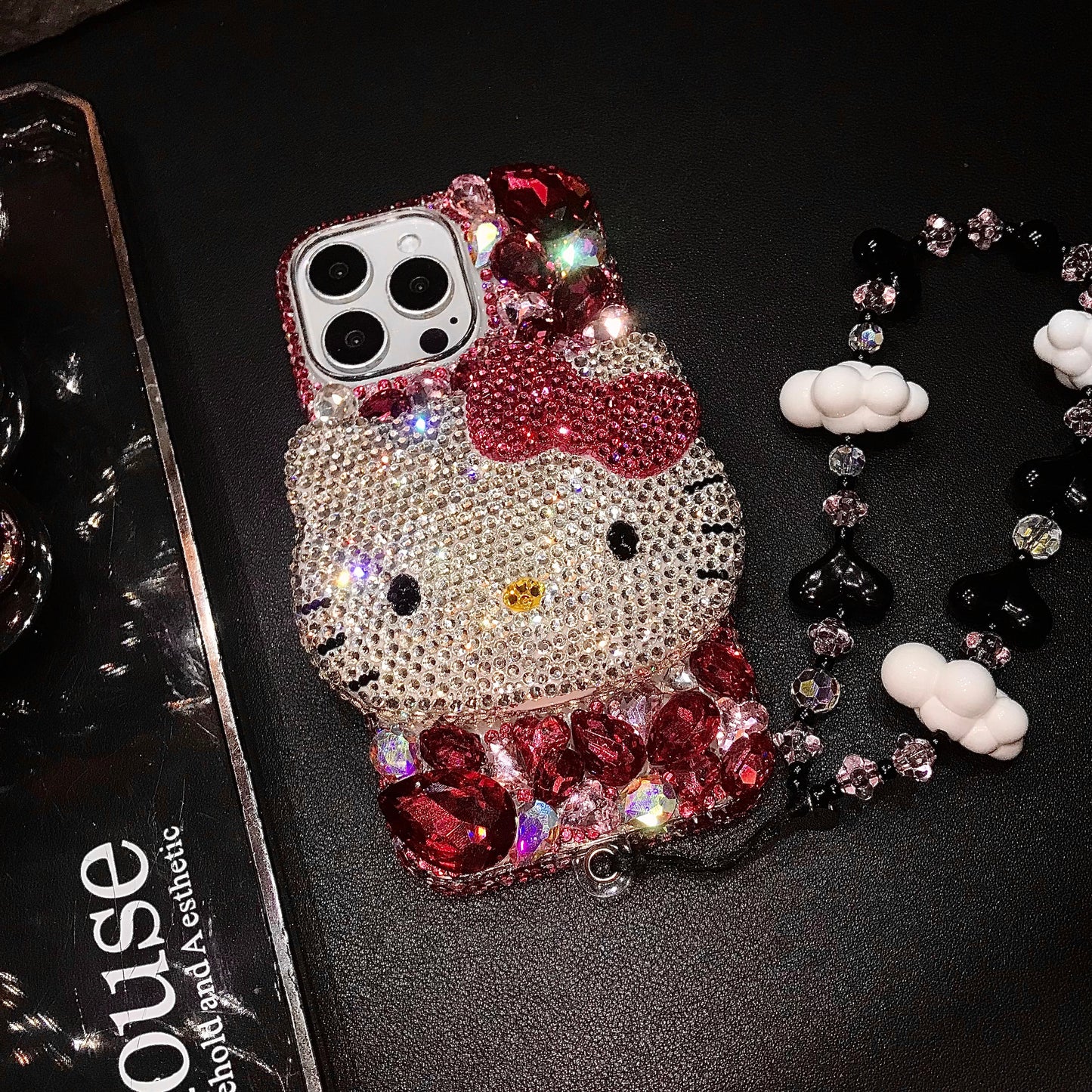 Handmade 3D Kitty Gorgeous Bling Rose Red Gem iPhone Case for iPhone 17 16 15 14 13 12 11 Plus Pro Max