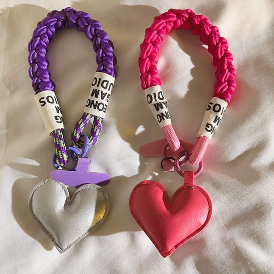 Leather Love Heart Woven Lanyard for Any Phone Case Suitable for Bags Bike Car Keychain