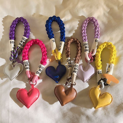 Leather Love Heart Woven Lanyard for Any Phone Case Suitable for Bags Bike Car Keychain
