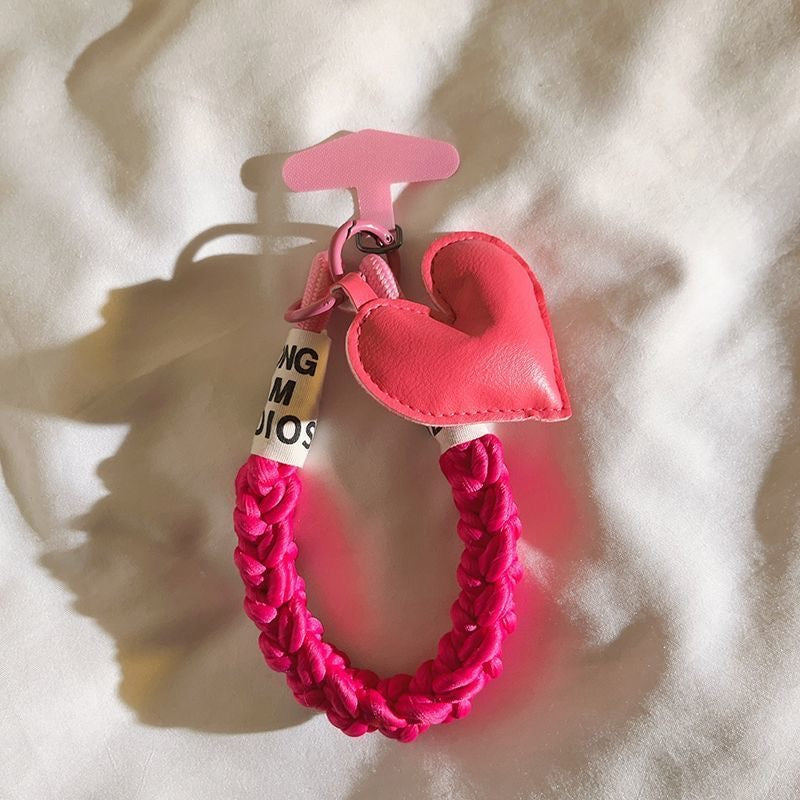 Leather Love Heart Woven Lanyard for Any Phone Case Suitable for Bags Bike Car Keychain