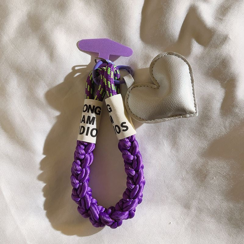 Leather Love Heart Woven Lanyard for Any Phone Case Suitable for Bags Bike Car Keychain